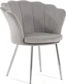 Samtstuhl SHELLY in Muschelform mit gepolsterter Sitzfläche und goldenen Metallbeinen, elegantes und raffiniertes Design –Hellgrau/Silber