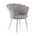 Gepolsterter Sessel mit Muschel-Rückenlehne aus Samt mit verchromten Beinen und Kissen, für Wohnzimmer, Schlafzimmer und Esszimmer Shelly (Silberbeine, hellgrauer Samt)