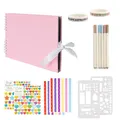 Intirilife Fotoalbum zum selbst gestalten in Rosa - 30.5 x 21.5 x 1.8 cm - Fotobuch mit Spiralbindung 80 schwarze Seiten DIY mit Stiften Stickern Schablonen, Geschenk Hochzeit
