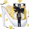 BRUBAKER Cosmetics Luxus Vanilla Spa Beautyset - 6-teiliges Bade- und Dusch Set - Geschenkset in Keramik Stiletto Weiß Gold