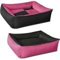BedDog 2in1 Hundebett MAX Quattro, großes Hundekörbchen aus Cordura, waschbares Hundebett mit Rand, Hundesofa für drinnen, draußen, L, Candy, pink-schwarz