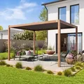 PRIMEYARD  3x4m Pergola in Holzoptik; mit Lamellendach in Perlgrau - (400109)