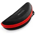 deleyCON Brillenetui Hardcase Hartschalen Etui Brillentasche Brillenbox Hardcover Tasche Sportbrillen Fahrradbrillen Brillen Lesebrillen Sonnenbrillen Brillenputztuch - Schwarz Rot