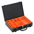 ALUBOX Sortimentsbox Kleinteilekoffer Stahlblech pulverbeschichtet mit 12 Einsatzkästen - 33,5 x 23 x 7 cm - schwarz