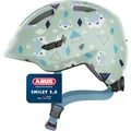 ABUS Kinderhelm Smiley 3.0 - Fahrradhelm mit tiefer Passform, kindergerechten Designs & Platz für einen Zopf - für Mädchen und Jungs - Hellgrün mit Muster, Größe M