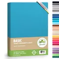 leevitex® Spannbettlaken 90x200cm - 100x200cm | Spannbetttuch Bettlaken | 100% Jersey Baumwolle | Matratzenhöhe bis 25 cm | Öko-Tex | Türkis/Ocean