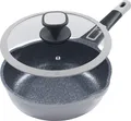 Ø24cm Bratpfanne ca. 7.5cm hoch KING® Click-Grip Aluguss mit verstärkter Beschichtung: MOONSCAPE /  abnehmbarer Pfannengriff / mit Glasdeckel / GRAU