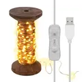 Goobay LED-Lichterkette "Garnspule", groß - mit USB-Kabel 3 m, Lichterkette 15 m mit 150 Micro-LEDs in Warmweiß (2700 K) und Schalter (Ein/Aus) - Braun