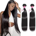 RICHAIR Brazilian Straight Human Hair Bundles, Weave Bundle Human Hair Straight, Unprocessed Straight Hair, 50 g/Bundle (Total 100g), 18 Inches 2 Bundles Human Hair, Natural Black