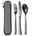 MURRI&MURRDI Besteck Set für 1 Person, Besteck To Go Edelstahl, 3 Teilig Outdoor Camping Messer Gabel Löffel mit Tasche, Stainless Steel Travel Cutlery Set, Reisebesteck Spülmaschinenfest, Schwarz