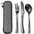 MURRI MURRDI Besteck Set 3-teilig Edelstahl Reisebesteck Camping Tasche Schwarz