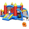 Costway Hüpfburg + 450w Geblaese Springburg Hüpfschloss Outdoor Bouncer Mit Rutsche, 60 Ozeanbaelle, Fussballtor, 2 Dartpfeile, Tragetasche, Pfaehle, Reparaturpaket 350x275x196cm