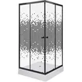 Duschabtrennung 80×80×195 cm / 4 mm mit Duschwanne, transparentes Glas mit Dekor, schwarz Pixel SQ BL - Schwarz