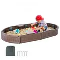 VEVOR Sandkasten mit Abdeckung, 183 x 105 x 23 cm, ovaler Sandkasten, HDPE-Sandgrube mit 4 Ecksitzen und Bodenauskleidung, Kindersandkasten für
