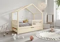 TIMBEE MURLO - Box Holzbett - in Hausform mit Gitter, Sprossen und Schublade - Skandinavischer Stil - Massive Konstruktion aus Naturholz - Option mit Schublade - Unlackiert - 80x160cm