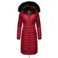 Navahoo Wintermantel Umay langer Damen Winter Steppmantel mit Kunstfellkapuze rot L (40)