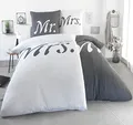 Kuscheli® 4-teilig Partner Bettwäsche 135x200 mit 80x80 Kissenbezug | ÖkoTex Zertifiziert | seidig weich, Mikrofaser Bettwäsche für Paare, Farbe:MR-MRS grau-Weiss, Größe:135x200 + 80x80