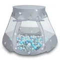 Selonis Baby Spielzelt Mit Plastikbällen Zelt 105X90cm/100 Bälle Plastikkugel Kinder, Grau:Perle-Grau-Transparent-Babyblau-Mint