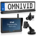 omniVID® Solar6 Premium Solar 5 Zoll Rückfahrkamera-System mit Parksensoren, Kabellos mit 5 Zoll Monitor u. solarbetriebender Kamera zum Nachrüsten mit PDC, Montage ohne Bohren, IP67 wasserdicht