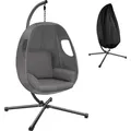 tectake Hängesessel mit Gestell 160kg Anthrazit - Indoor und Outdoor - Drehbarer Sitz - Dunkelgrau
