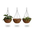 Relaxdays Blumenampel 3 Körbe, Kokos, 33 Liter Volumen, mit Kette, 35 cm Durchmesser als Hängeampel, braun