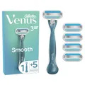 Gillette Venus Smooth Rasierer Damen mit Wiederverwendbarem Handstück — Inkl. 5 Ersatzklingen für Nassrasierer — Blau