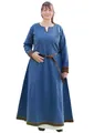 Battle-Merchant – Wikinger Kleid Lykka aus Wollgemisch, Schweres Mittelalter Kleid, Wollkleid, Blau meliert, Langarm, Bodenlang – Reenactment & LARP (L, Blau/Braun)