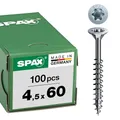 SPAX Universalschraube, 4,5 x 60 mm, 100 Stück, T-STAR plus, Senkkopf, Teilgewinde, 4CUT, WIROX A3J, 0191010450603