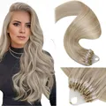 LaaVoo Microring Extensions Blond Microring Haarverlängerung Echthaar Aschblond Highlighted Blond Remy Bondings Extensions Echthaar 50G 35cm #P18/613
