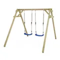 WICKEY Kinderschaukel Schaukelgestell Smart Move - Schaukel blau & Gestell Holz, Outdoor Schaukelgerüst, Doppelschaukel, Holzschaukel für Kinder im Garten