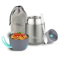 Milu Thermobehälter Essensbehälter 450ml, Warmhaltebehälter mit Löffel, Thermobecher, Edelstahl, grau