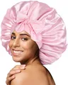 BONNET QUEEN Seidenhaube zum Schlafen Silk Bonnet Schlafhaube Seidenhaube Satin Hair Haarhaube Sleep Cap für Locken Haare für Damen mit Verstellbare Bindeband, Rosa