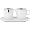 WMF Barista Zuckerdose 130 ml und Sahne-/ Milchkännchen Porzellan 170 ml mit Deckeln Set 3-teilig mit Untersetzer, Milchkanne, spülmaschinengeeignet