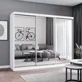 MILAN Schwebetürenschrank Kleiderschrank 250cm Weiß/Weiß mit Spiegeln und Schubladen - Weiß