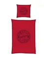 FC Bayern München Bettwäsche Satin 135 x 200 cm (Bordeaux) I Bettbezug mit Kissenbezug 80 x 80 cm & Reißverschluss aus Mako-Satin Baumwolle I Offiziell lizenziert