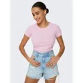 ONLY Rundhalsshirt ONLEMMA S/S SHORT TOP NOOS JRS Rundhals, modisch, regular fit, gewellter Abschluss, unifarben rosa M (38)