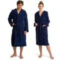 Möve Unisex-Bademantel Superwuschel Kapuze, ideal für Sauna & Spa, Hotelbademantel, Langform, Walkfrottier, Kapuze, Gürtel, in Uni blau M | 120 cm