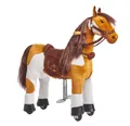 PONNIE Reitpferd mit Rollen Misty S für Kinder 3-6 Jahre (30 kg) – Ohne Batterie – Mitwachsend dank höhenverstellbarer Steigbügel – Kämmbar mit abnehmbarem braun Sattel – Für drinnen & draußen – 87 cm