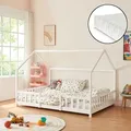 Kinderbett ’Sisimiut’ in Haus-Optik mit Matratze und Rausfallschutz Kiefernholz 120 x 200 cm Weiß - Weiß