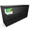 CDF Kommode Schwarz mit 6 Schubladen 40 cm Tief Komodenschrank Komode für Wohnzimmer Schlafzimmer Schubladenschrank Malm Kommode viel Stauraum Geeignet Organizer Kleidung 138 cm Breite Modern Look