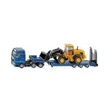 SUPER MAN LKW mit Tieflader und JCB Radlader, Modellfahrzeug - blau/gelb