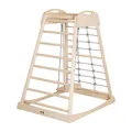 roba Indoor Spielturm aus Holz - Montessori Klettergerüst mit Sprossen, Kletterseil, Turnringen & Schaukel - Ab 24 Monaten bis 70kg -  Natur / Grau