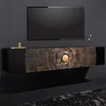Hängendes TV-Lowboard GOLDEN SUNSET 160cm schwarz gold Mangoholz handmade