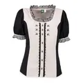 OS Trachten Trachtenbluse Shine Bluse mit Rundhalsausschnitt, Rüschen und Puffärmeln beige 50