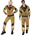 80er JAHRE GOLD REFLEKTIERENDER TRAININGSANZUG Oberteil Hose Gr. M Jogging Anzug