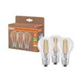 Osram Hocheffiziente LED Lampen mit Energieeffizienz Klasse A, Vorteilspack mit 3 Leuchtmittel, ersetzt herkömmliche 60W Glühbirnen, Birnenform, warmweiß(2700K), E27, Filament Glas