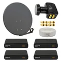 SAT Anlage 4 Teilnehmer 60cm Antenne Quad LNB 50m Kabel 4 TV Satelliten Receiver
