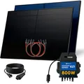 SUNNIVA® 1000W Balkonkraftwerk BIFAZIAL FULLBLACK komplett Steckdose AP Systems EZ1-M 800 Watt Wechselrichter, Solaranlage Komplettset, 2x500W Glas Bifacial Solarmodule, 5m Kabel, 4x1m Solarkabel