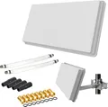 SAT Flachantenne Twin H30D2+ mit Fensterhalterung + 2 Fensterdurchführung + 8 F-Stecker + 4 Wetterschutztüllen (Full HD 4K UHD Sat Anlage für 2 Teilnehmer) netshop 25 Set