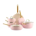 GreenPan Reserve Harteloxiertes Gesundes Keramische Antihaft-Kochgeschirr Set,10 Teile,Inklusive Bratpfannen Sautierpfanne und Kochtopf,Goldgriff,PFAS-frei,Induktion,Backofenfest,Blush Pink